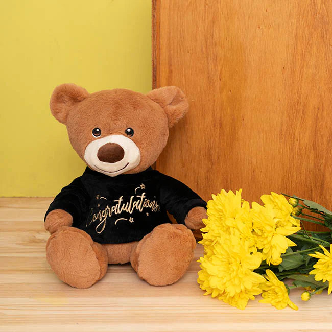 Congratulations Teddy Bear Caleb with Black Congratulations T-Shirt (21cmST)