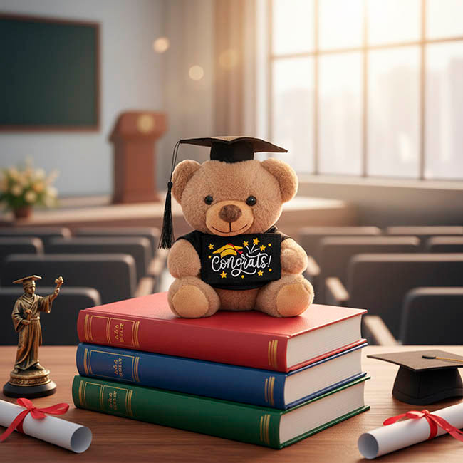 Graduation Teddy Bear Arnold with Congrats Sign Brown (15cmST)
